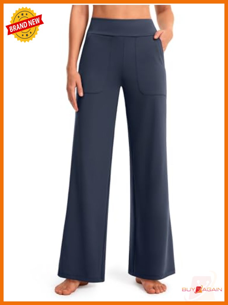 Wide Leg Yoga Pants With Pockets High Waist Stretch Dress Pants Lounge